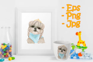 Adorable Cute Dog with Hair on Braids Illustrations