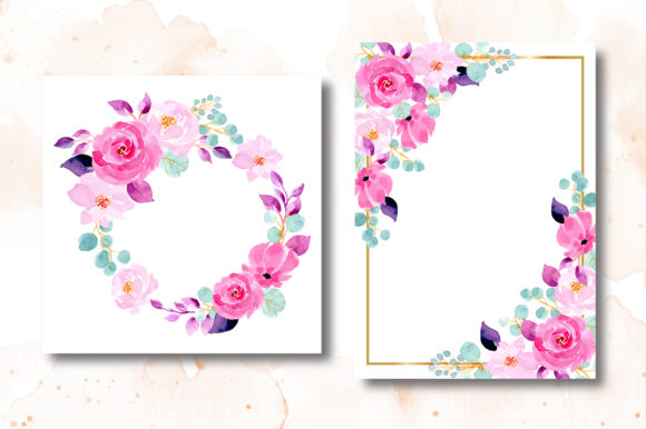 Clipart Pink Floral Wreath and Frame