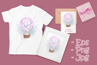 Cute Bunny Flying with Air Balloon Illustrations