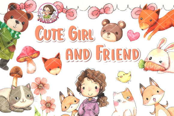 Cute Girl and Friends Illustrations