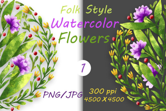 Flowers in Folk Style and Illustrations