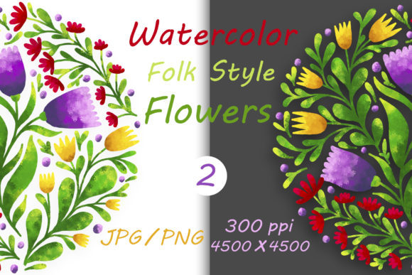 Flowers in Folk Style and Illustrations
