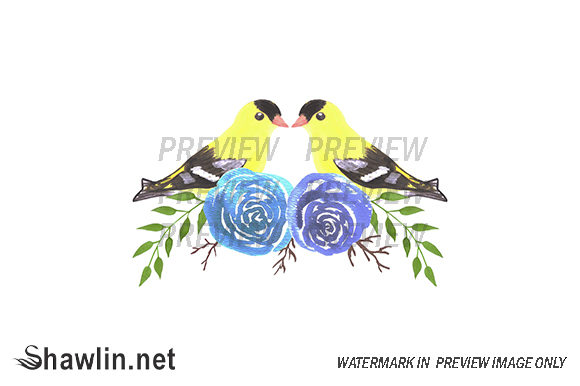 Goldfinch Couple on Rose Twig