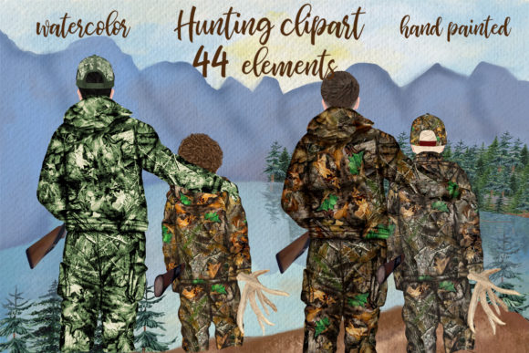 Hunting Clipart Father and Son Illustrations