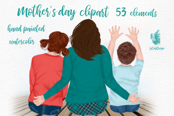 Mother and Kids Mother's Day Clipart and Illustrations