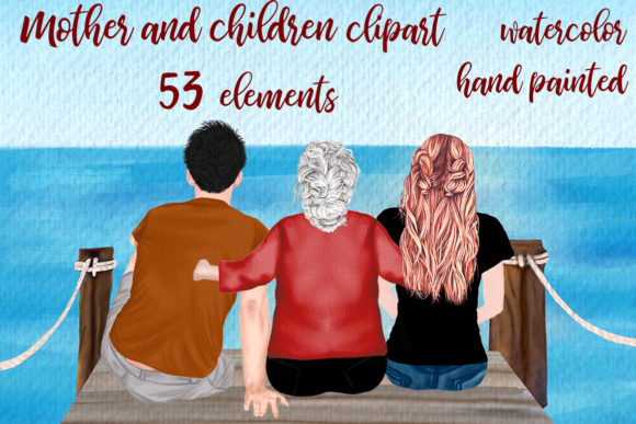 Mother, Granny and Children Clipart Illustrations