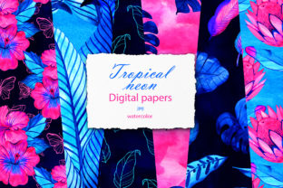 Neon Tropic Digital Paper Pack and Illustrations