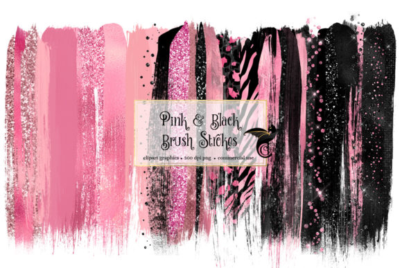 Pink and Black Brush Strokes Clipart Illustrations