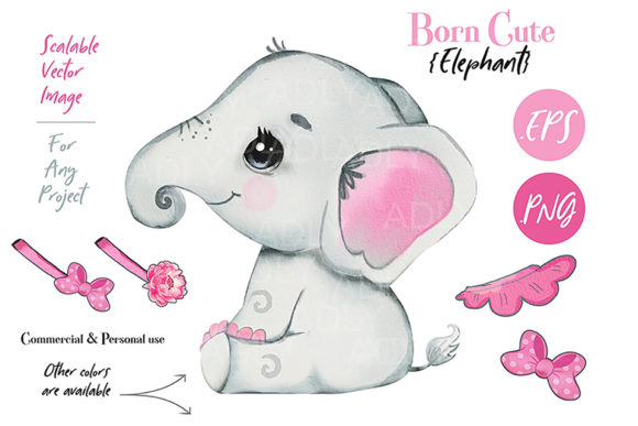 Pink Elephant Clip Art Baby Shower Illustrations