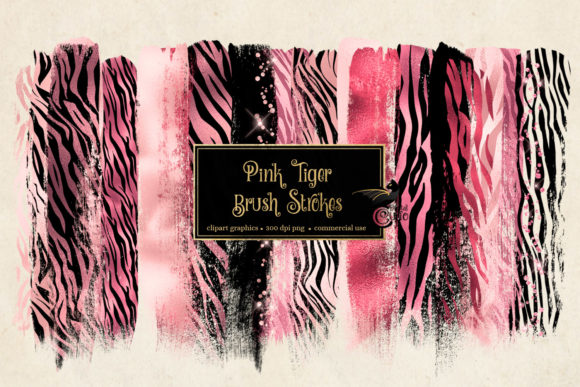 Pink Tiger Brush Strokes Clipart and Illustrations