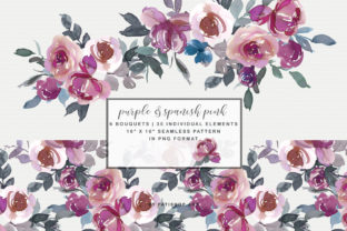 Purple Spanish Pink Bouquet Clipart Set