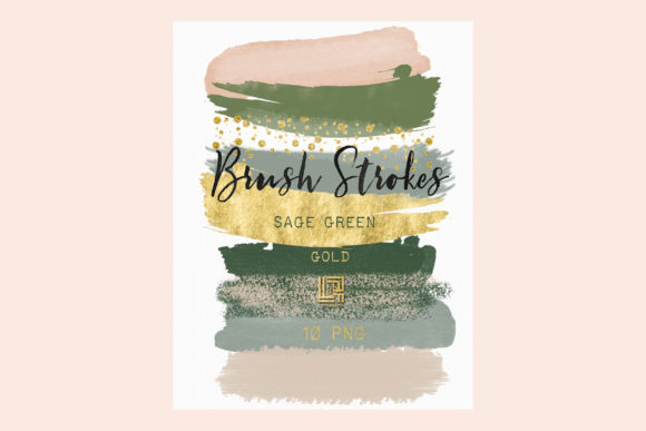 Sage Green. Gold Glitter. Brush Strokes