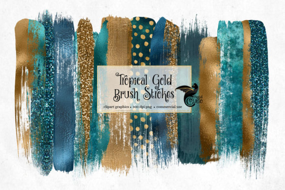 Tropical Gold Brush Strokes Clipart and Illustrations