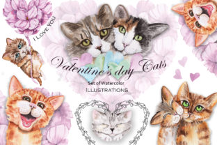 Valentinstags-Aquarell-Katzen Illustrations