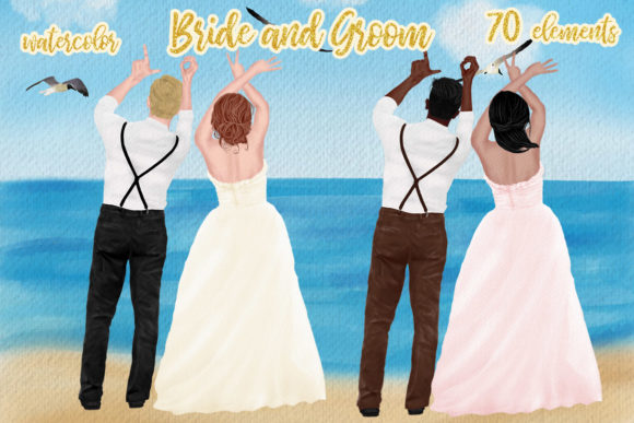 Wedding Clipart Bride and Groom Illustrations